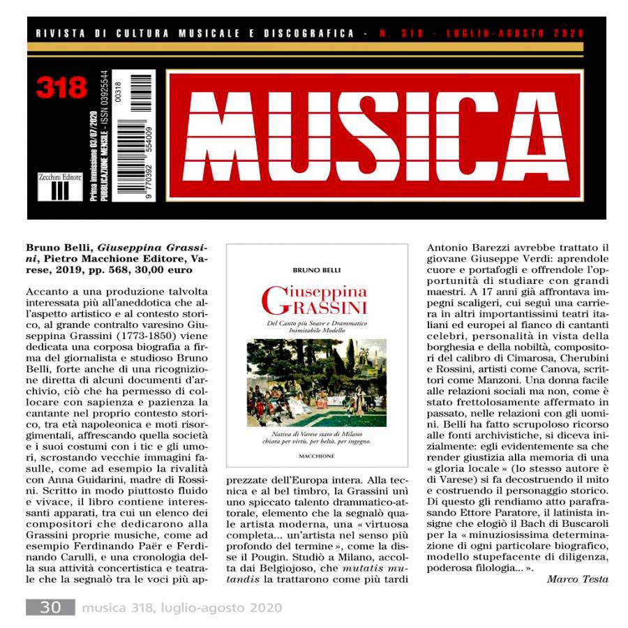 MUSICA recensisce GIUSEPPINA GRASSINI di BRUNO BELLI